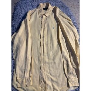 Ralph Lauren Blake Silk Linen Button Down Shirt Yellow Pony Logo Men's L